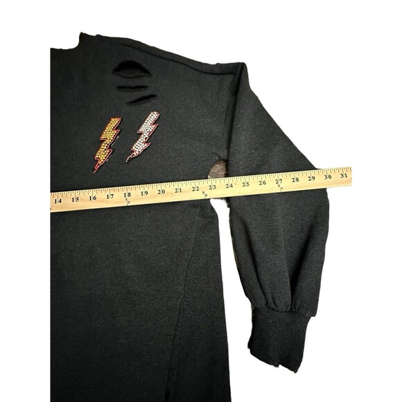 Judith March Medium Heather Black Lightning Bolt Soft Sweatshirt $165 MSRP #T9-1 - Picture 5 of 12